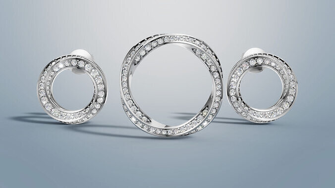 Graff Ring and Earrings gold jewelry set 3D print model C 86 3D print model
