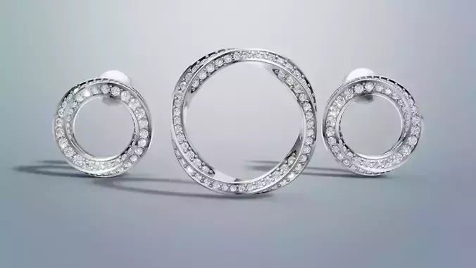 Graff Ring and Earrings gold jewelry set 3D print model C 86