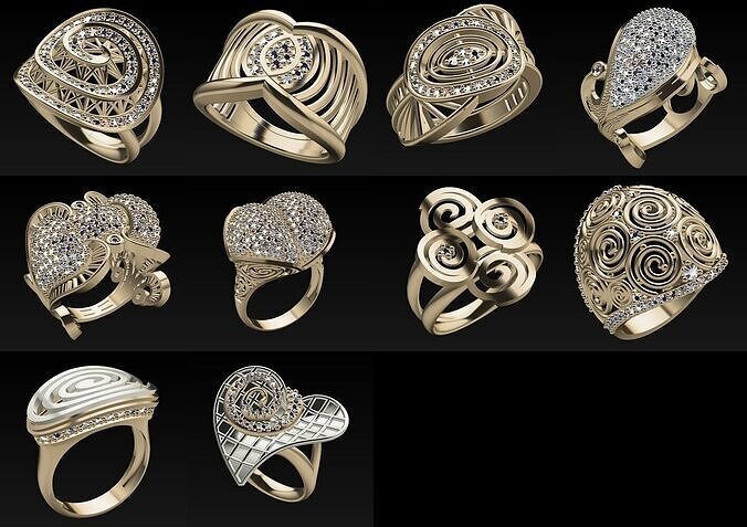 10 Fantasy Stone Ring 3D print model