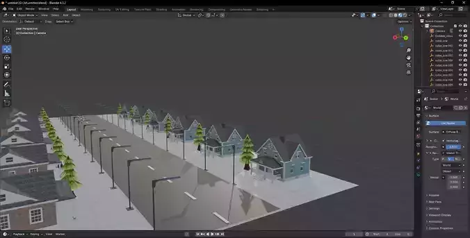 Stylized Suburban Street Scene in Blender