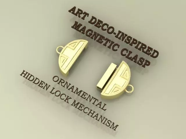 ArtDeco-Inspired Magnetic Clasp ornamental hidden lock mechanism 3D print model_0