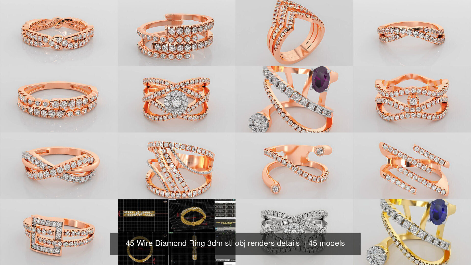 45 Wire Diamond Ring 3dm stl obj renders details 3D Model Collection_4