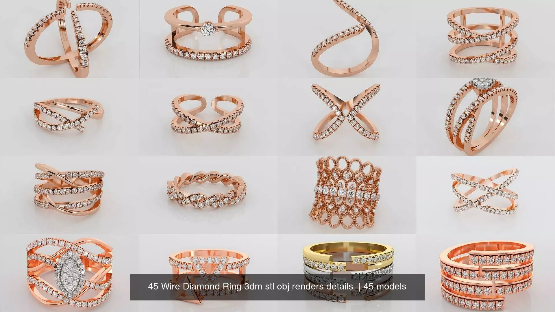 45 Wire Diamond Ring 3dm stl obj renders details 3D Model Collection_1