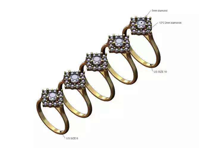Square diamond cluster engagement wedding ring US sizes 6to10