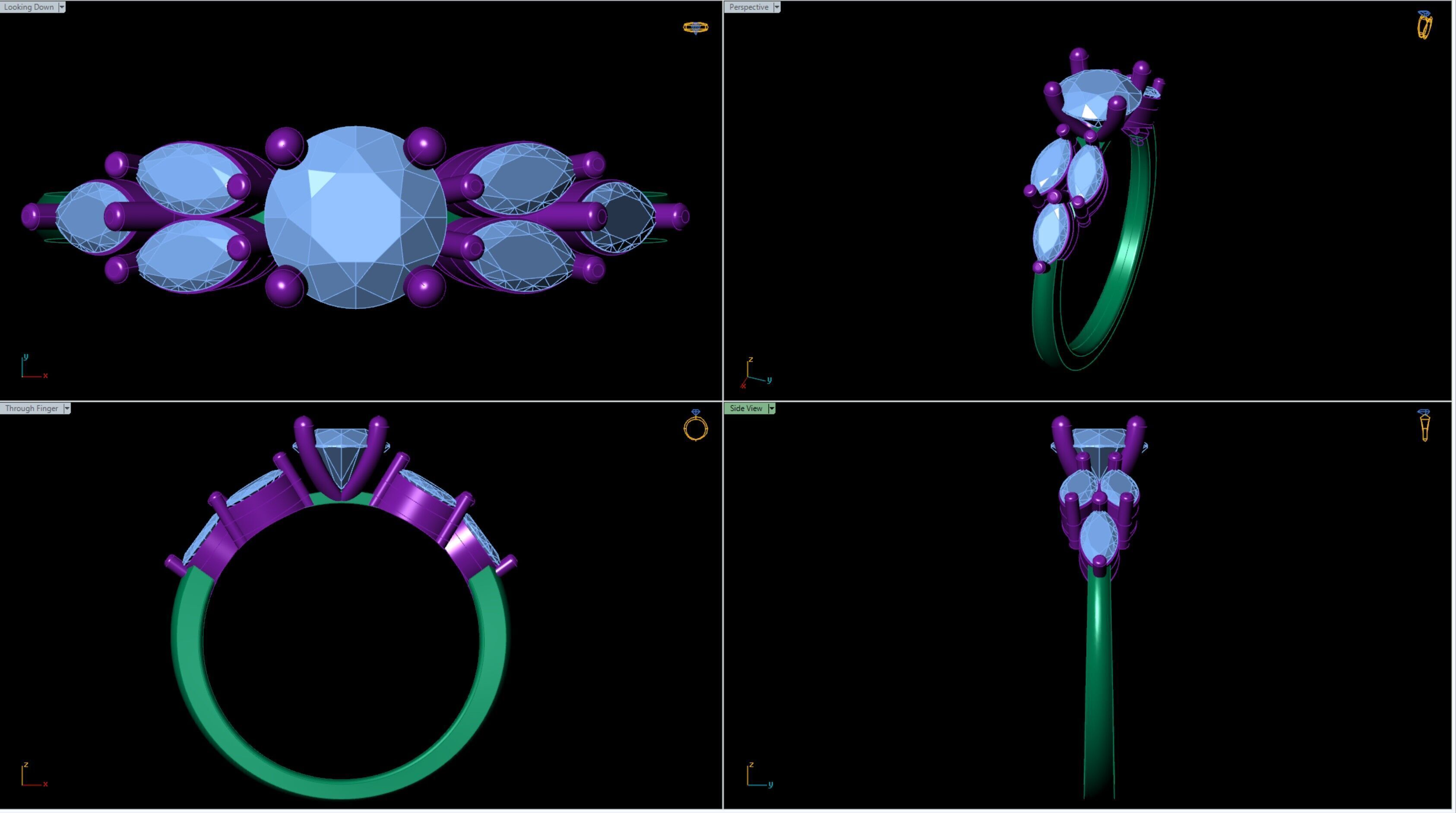 Round and Marquise Cut Engagement Ring 3D print model_1
