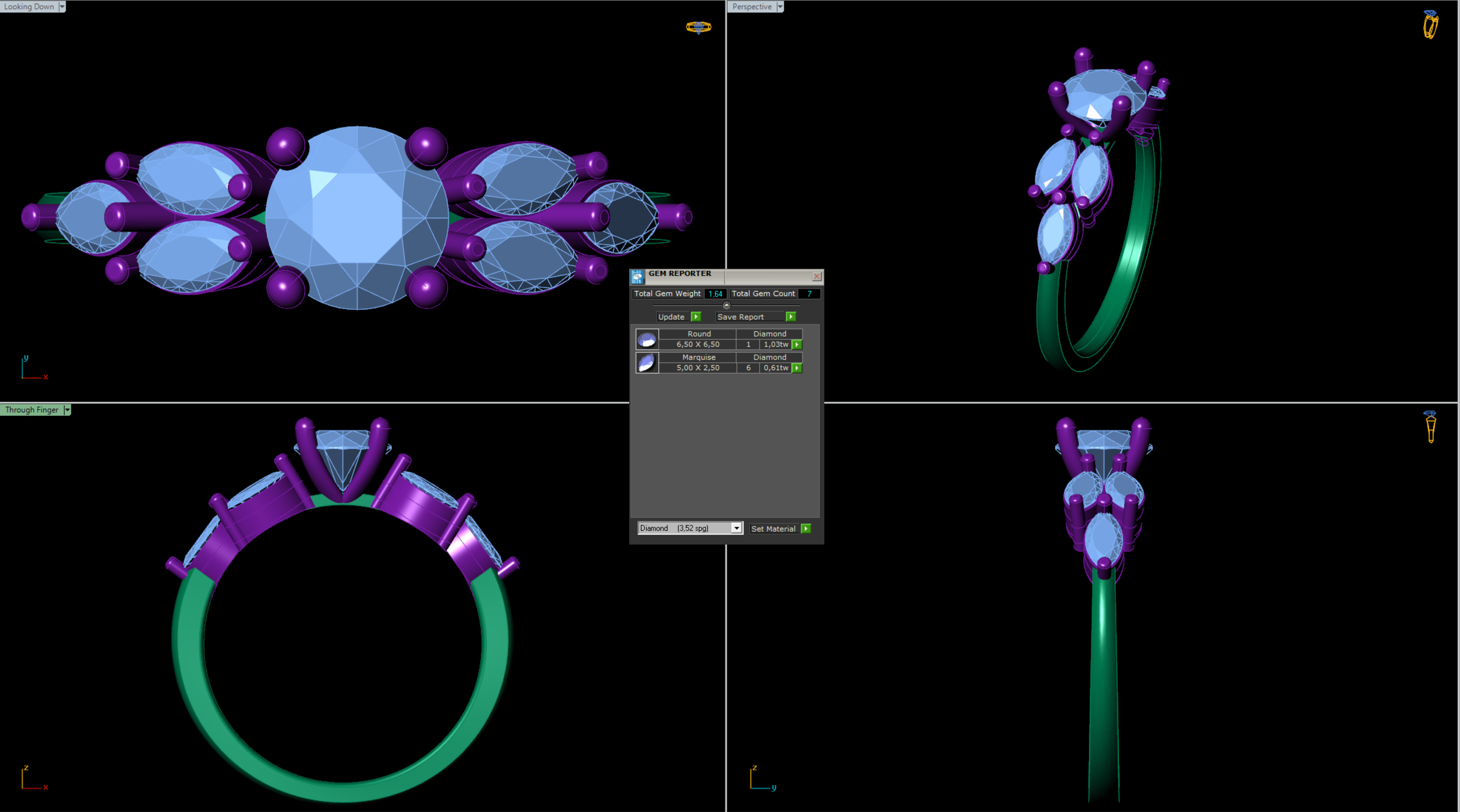 Round and Marquise Cut Engagement Ring 3D print model_2