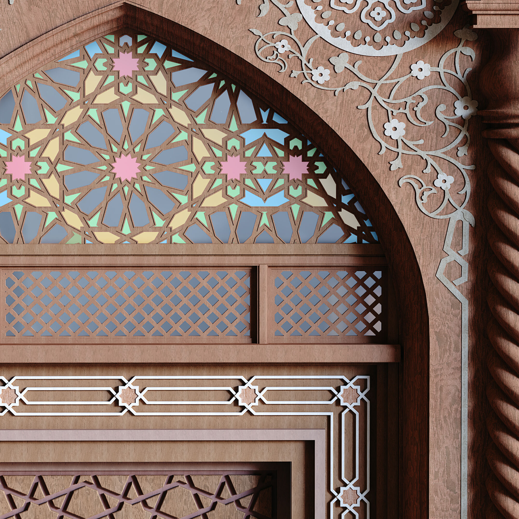 islamic arabic door and windows element set 583 3D model_2