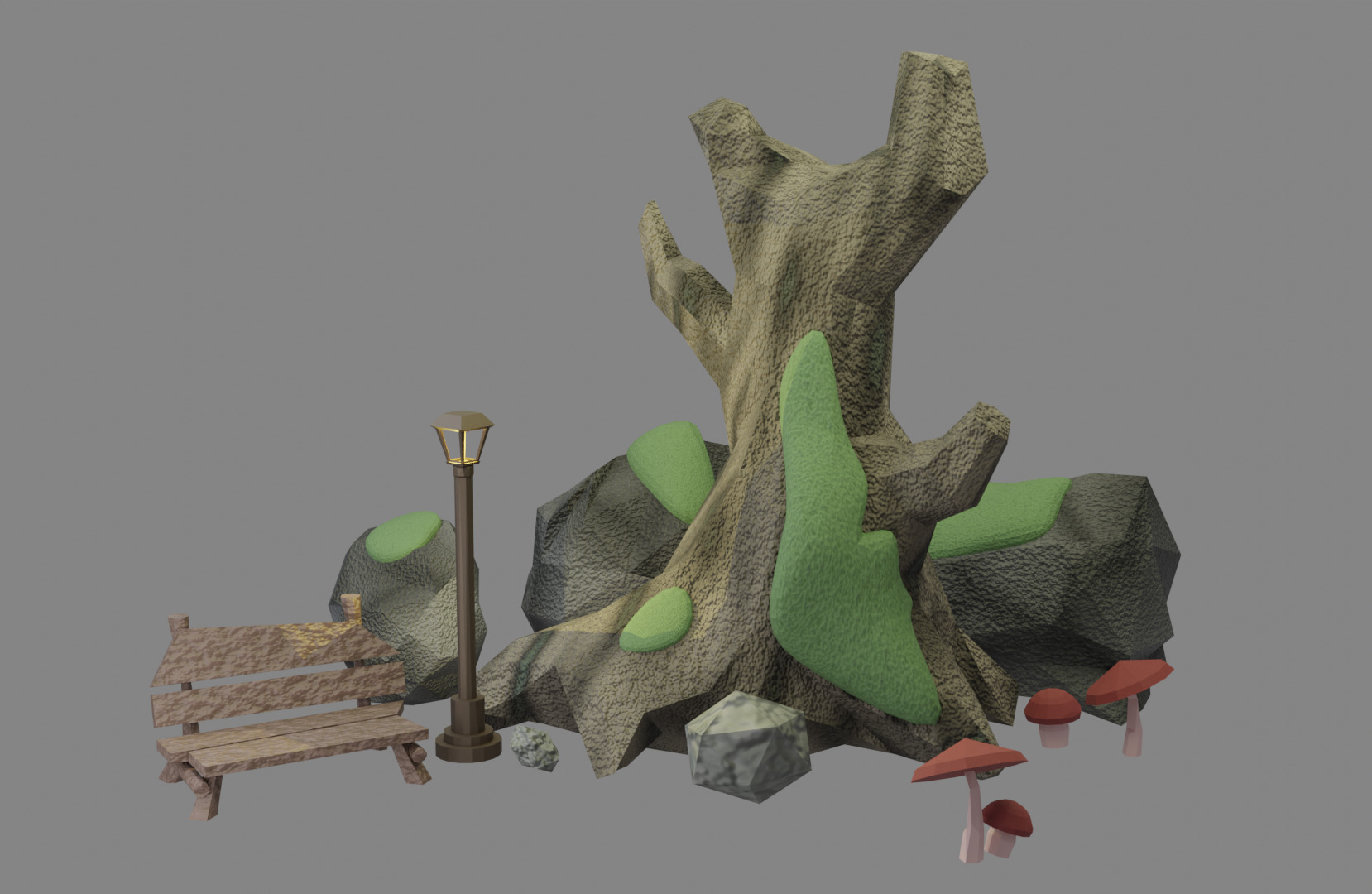 Stylized Dark Forest Scene Procedural Asset Pack Low-poly 3D model_1