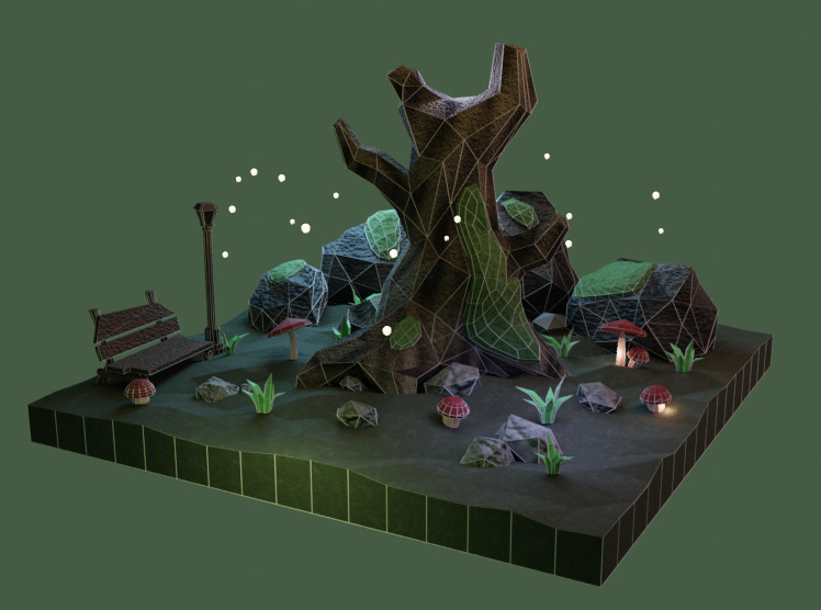 Stylized Dark Forest Scene Procedural Asset Pack Low-poly 3D model_5