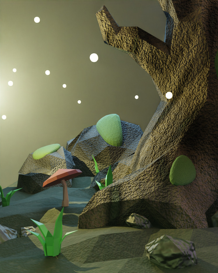 Stylized Dark Forest Scene Procedural Asset Pack Low-poly 3D model_2