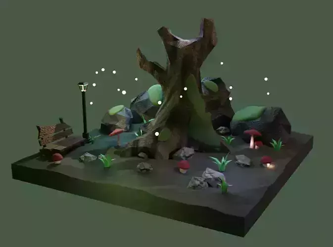 Stylized Dark Forest Scene Procedural Asset Pack  Low-poly 3D model