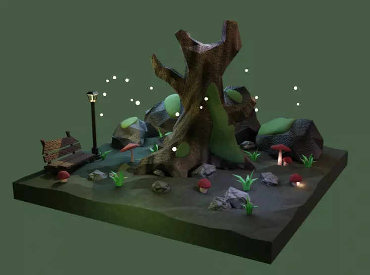 Stylized Dark Forest Scene Procedural Asset Pack Low-poly 3D model_0