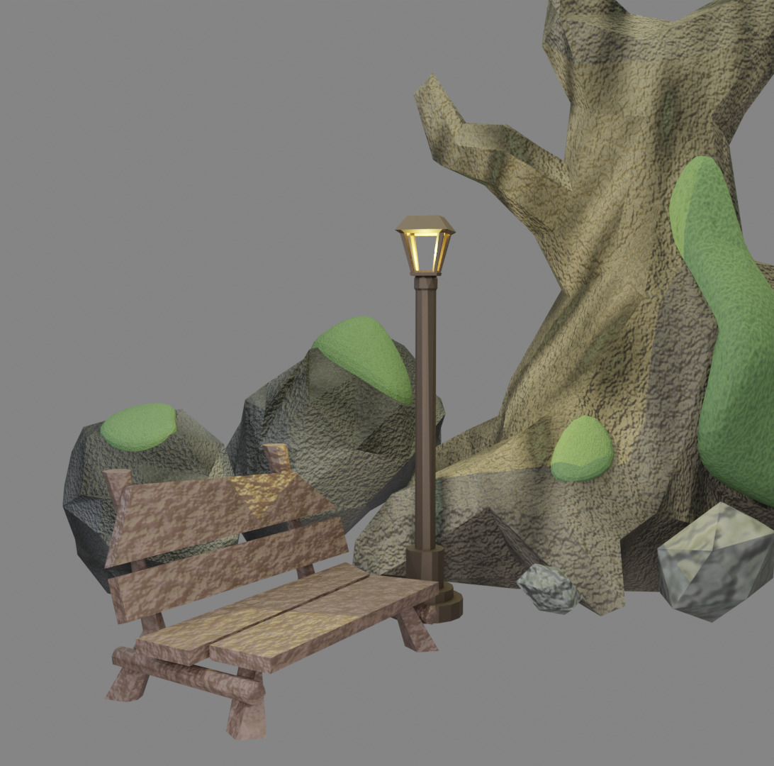 Stylized Dark Forest Scene Procedural Asset Pack Low-poly 3D model_4