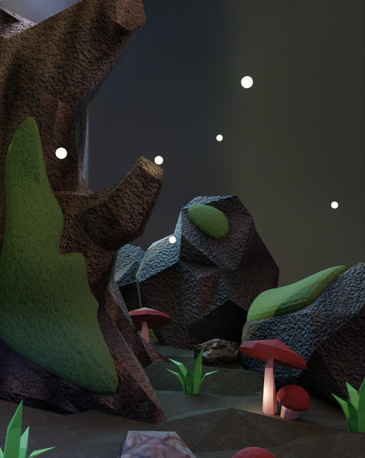 Stylized Dark Forest Scene Procedural Asset Pack Low-poly 3D model_3