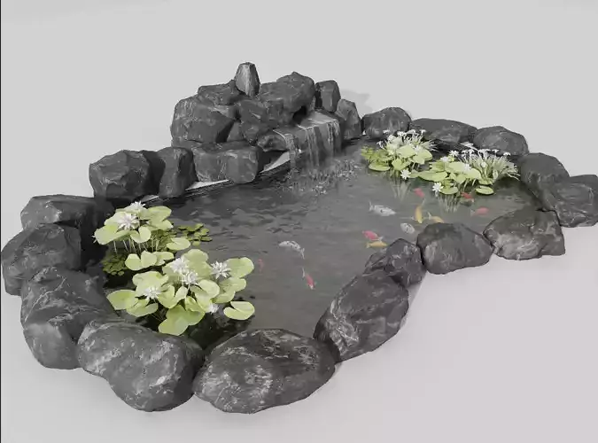 Courtyard landscape fishpond 3D model