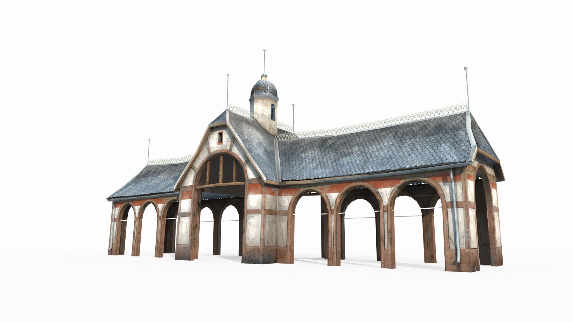 Hand drawn style medieval architectural gathering place 3D model_1