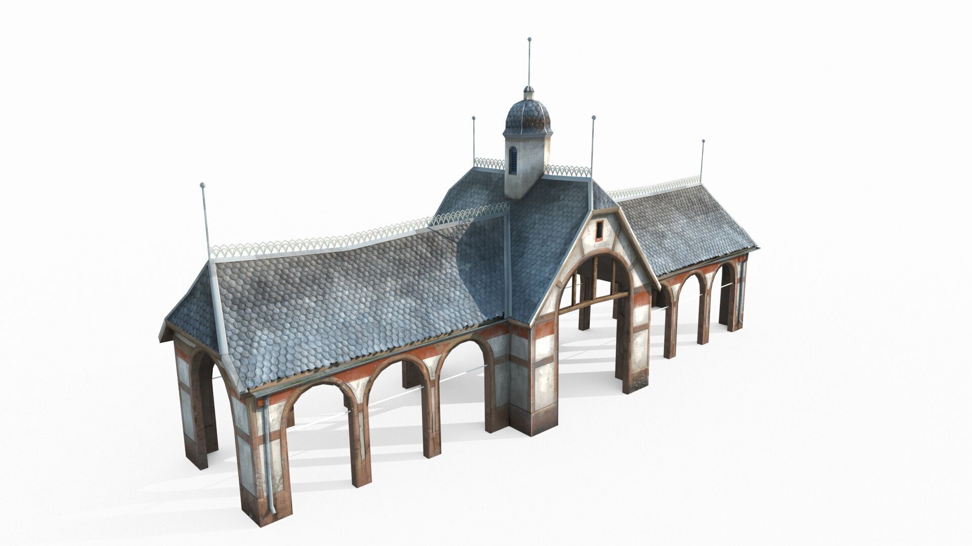 Hand drawn style medieval architectural gathering place 3D model_3