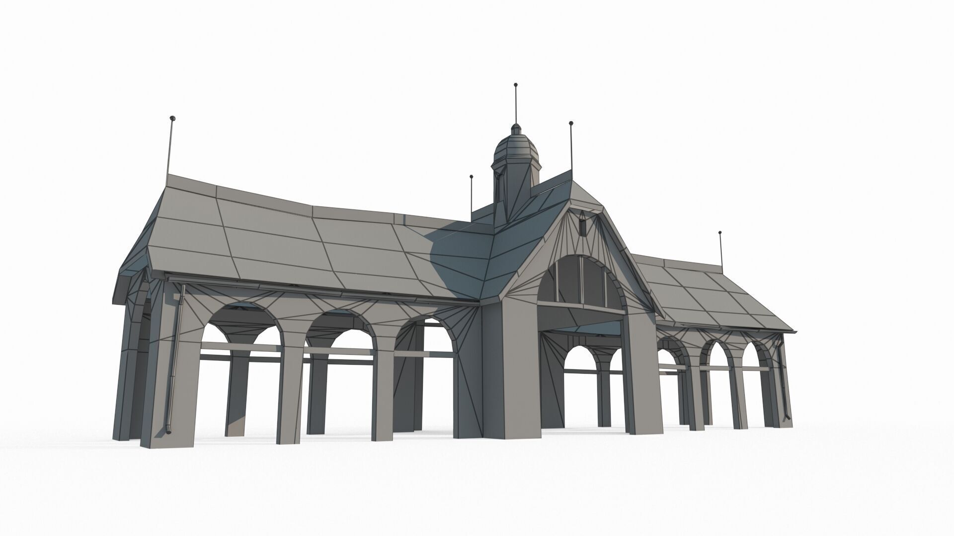 Hand drawn style medieval architectural gathering place 3D model_5
