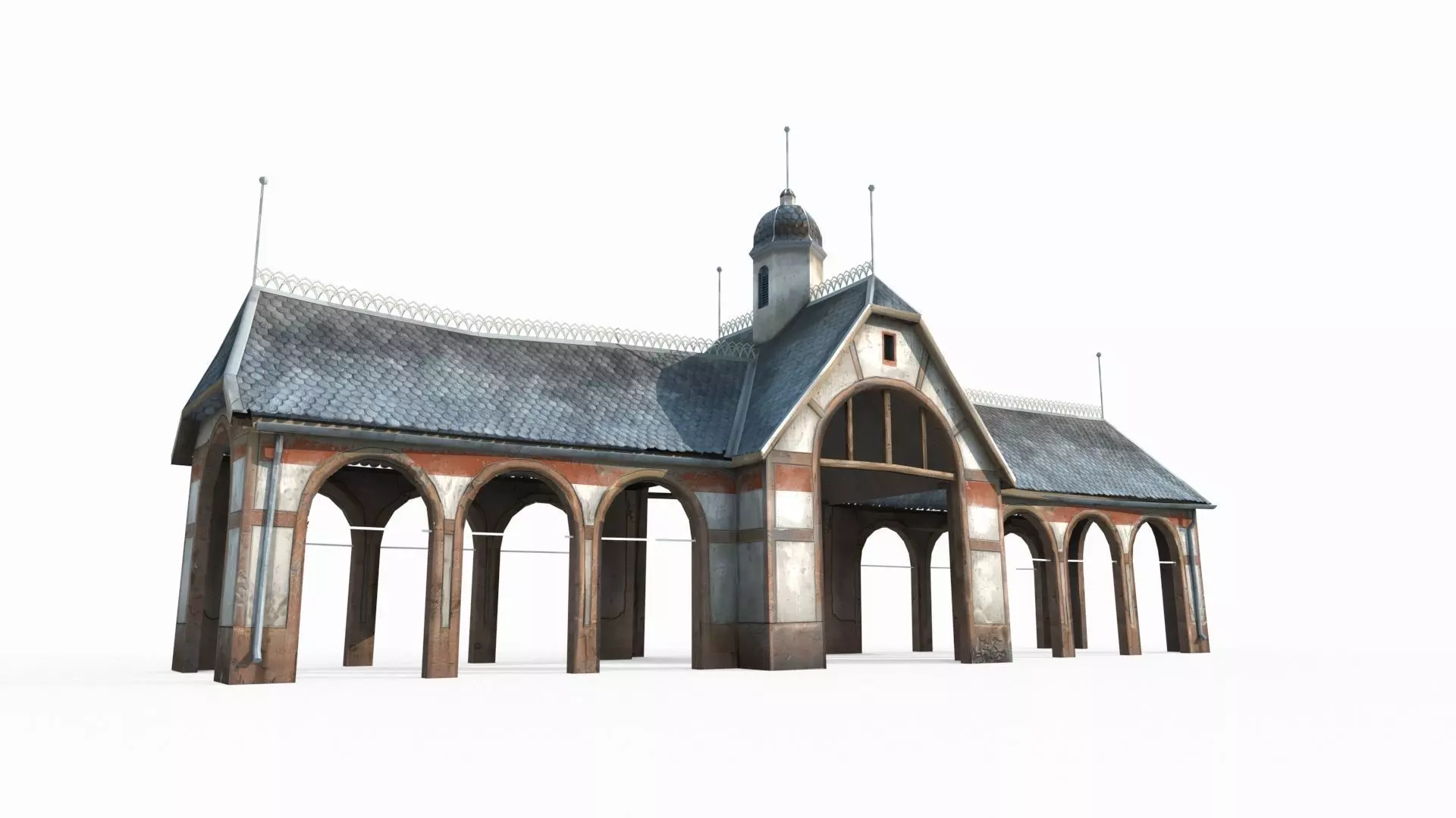 Hand drawn style medieval architectural gathering place 3D model_0