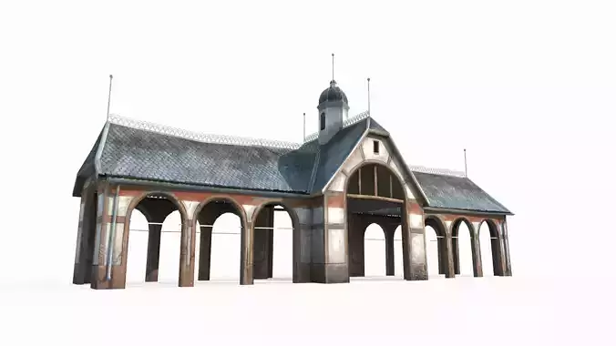 Hand drawn style medieval architectural gathering place 3D model