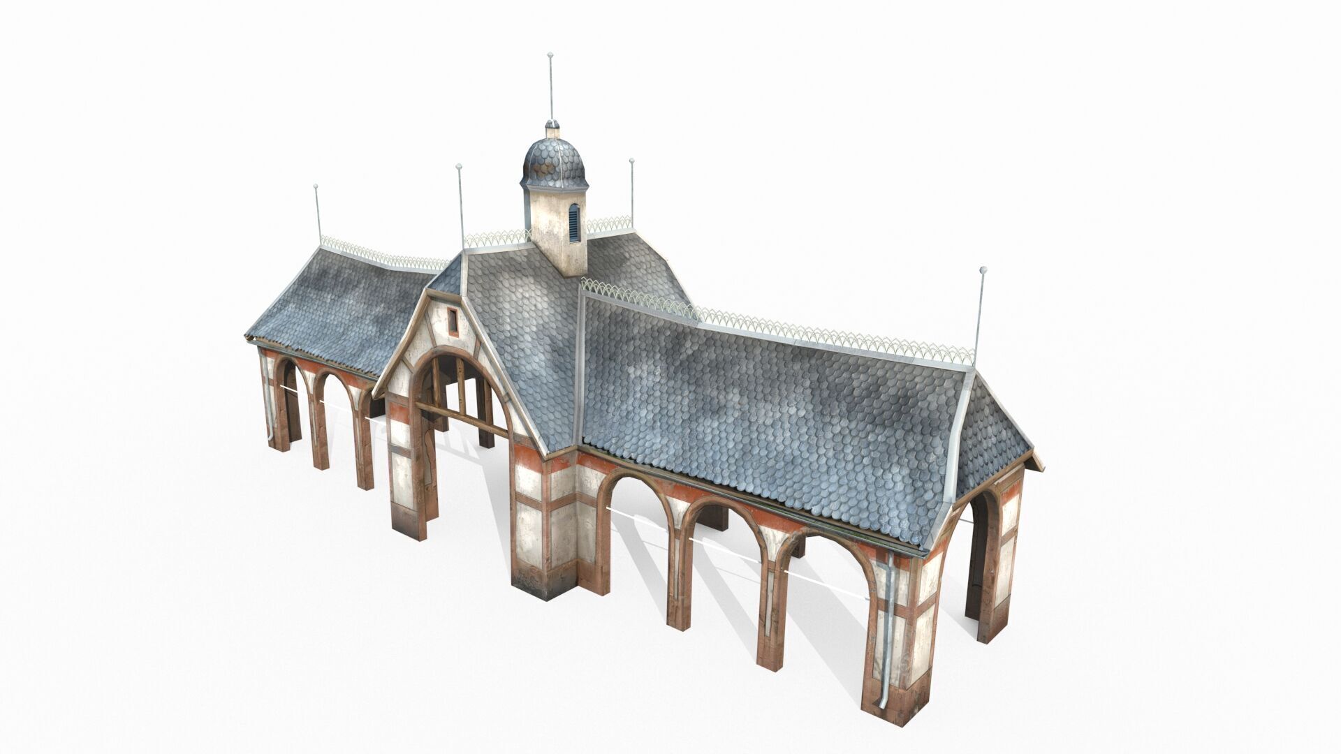 Hand drawn style medieval architectural gathering place 3D model_2