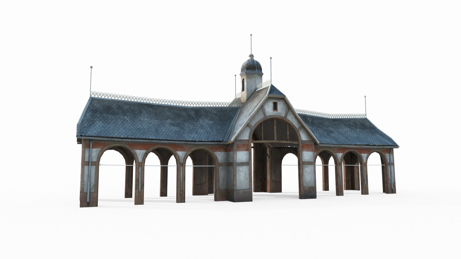 Hand drawn style medieval architectural gathering place 3D model_4