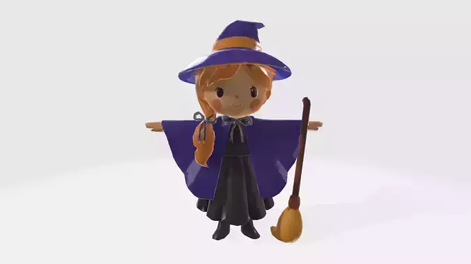 Cute Witch in T Pose Ready to Rig and Animate