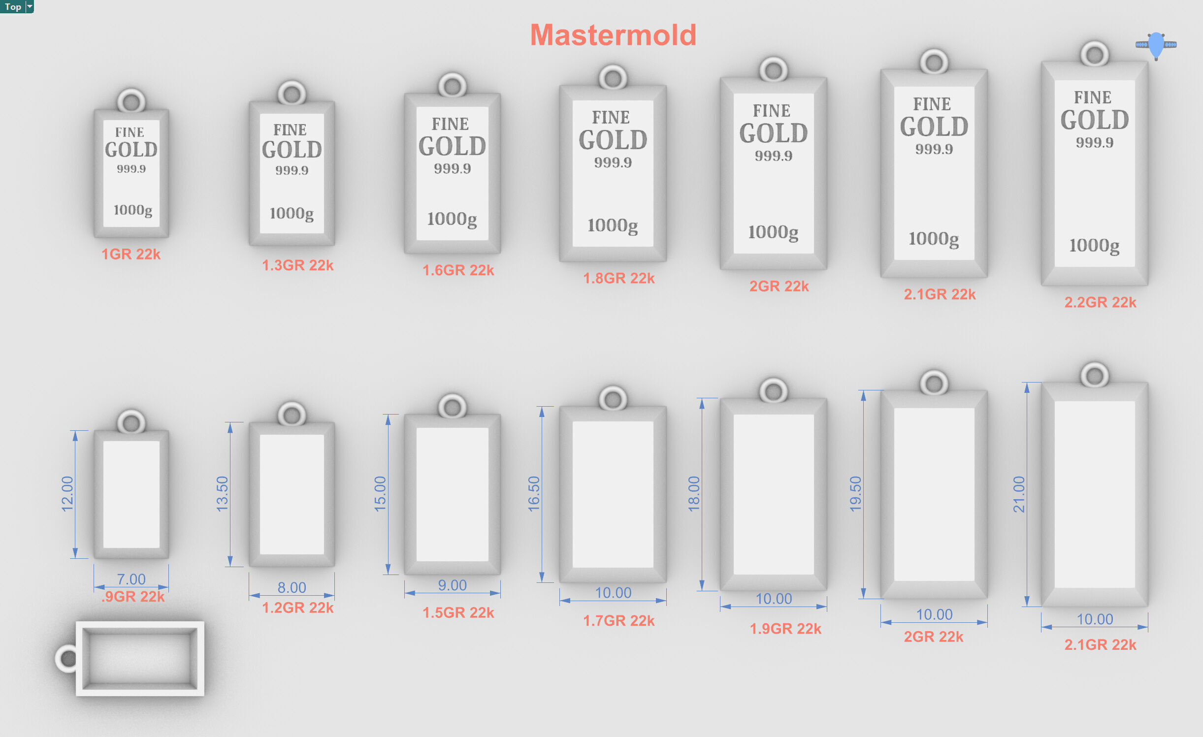 Fine Gold Ingot Pendant with sizes - Ready to print 3D print model_2