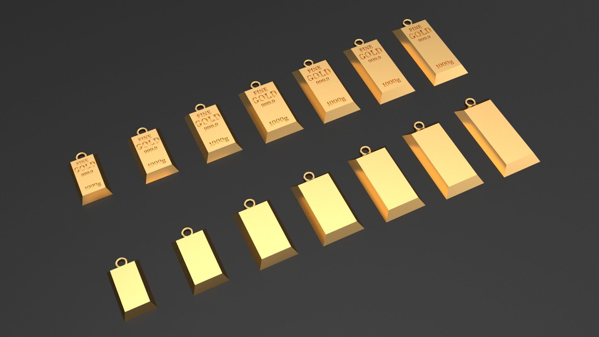 Fine Gold Ingot Pendant with sizes - Ready to print 3D print model_1