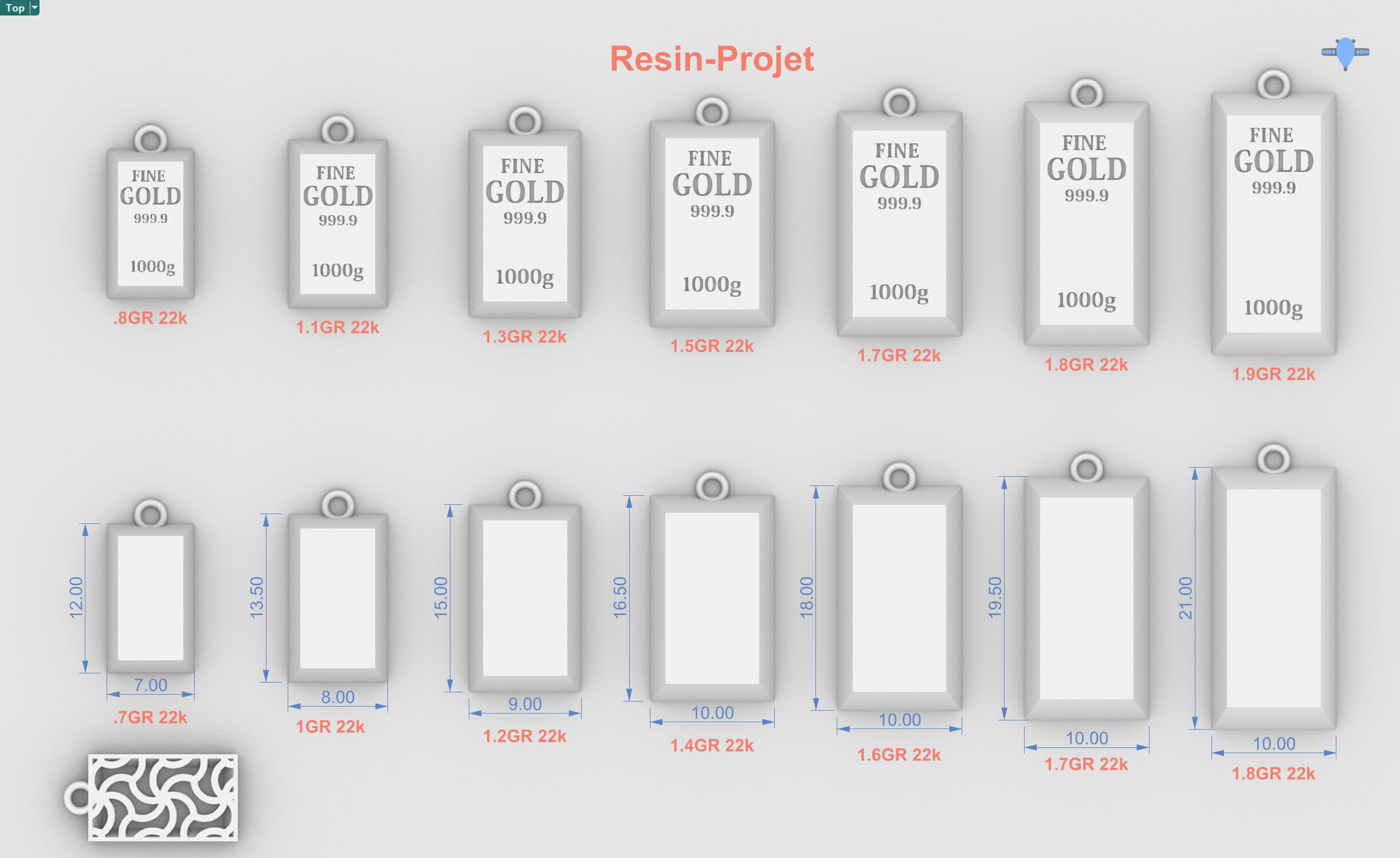 Fine Gold Ingot Pendant with sizes - Ready to print 3D print model_3