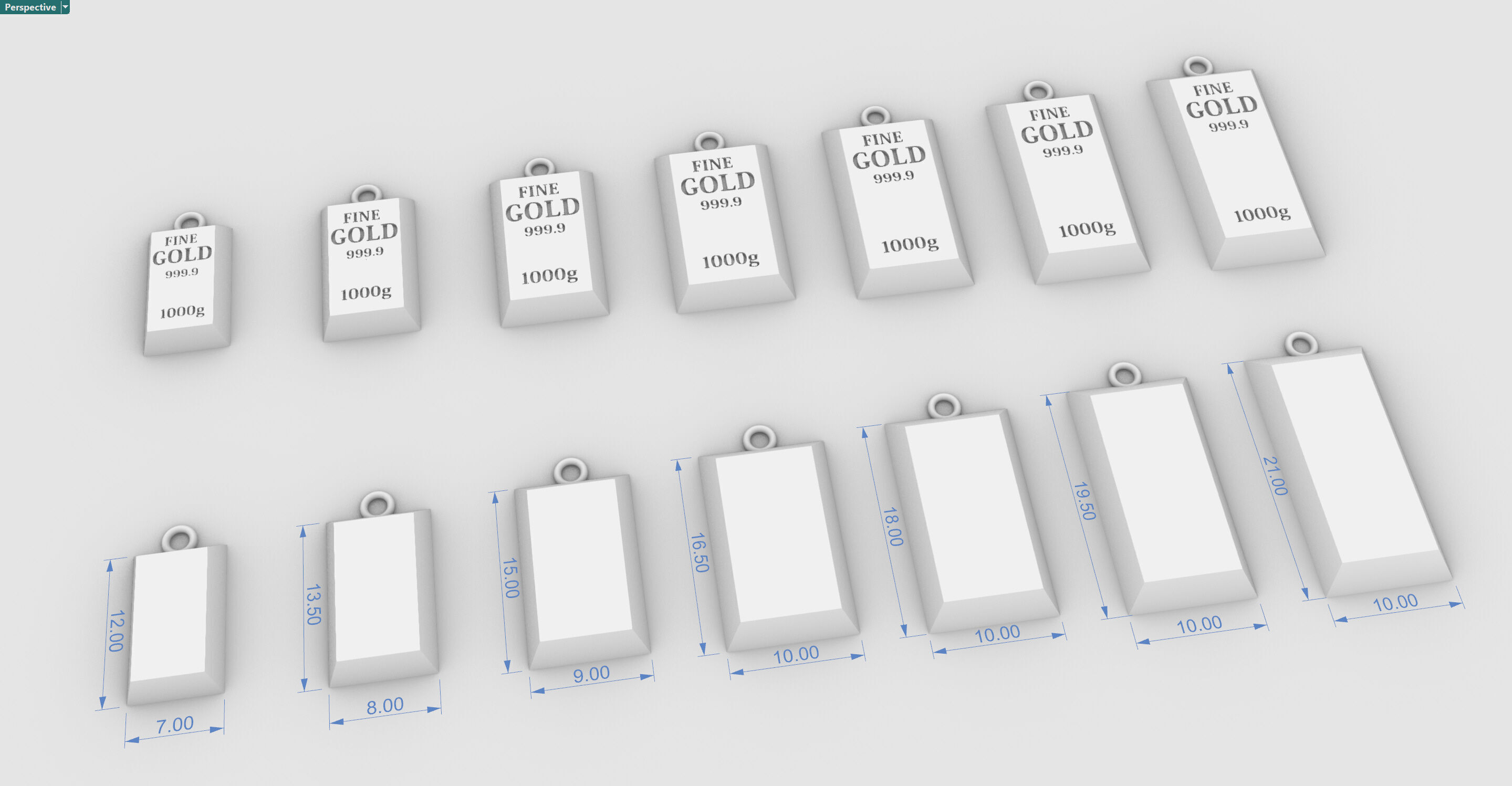Fine Gold Ingot Pendant with sizes - Ready to print 3D print model_5