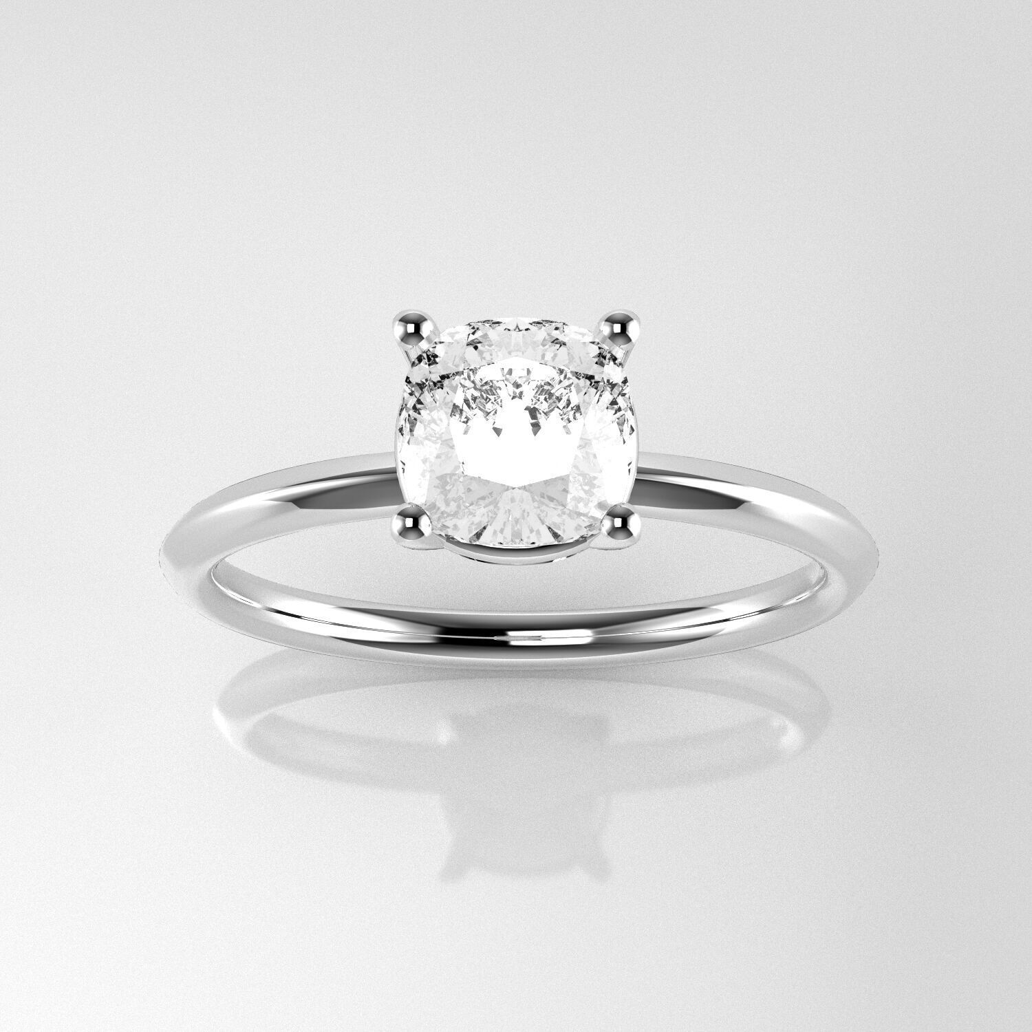 Classic Solitaire Ring - 5-8 mm Cushion cut - 100 ct points 3D print model_1