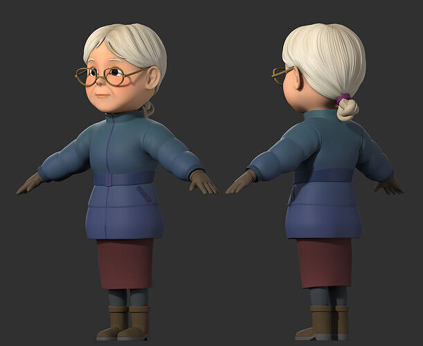 cartoon woman grandmother winter clothing 3D model