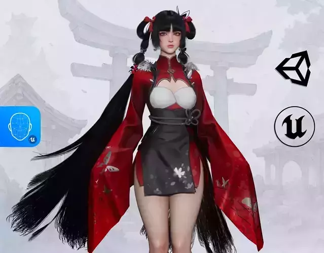 Xiao Jue Asian Girl - Game Ready Low-poly 3D model