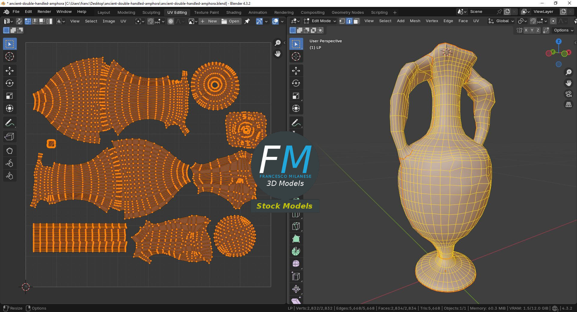 Ancient double handled amphora 3D model_10