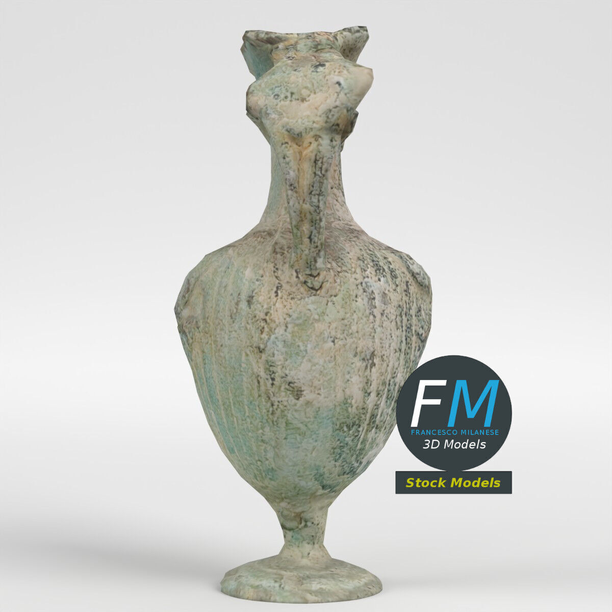 Ancient double handled amphora 3D model_4