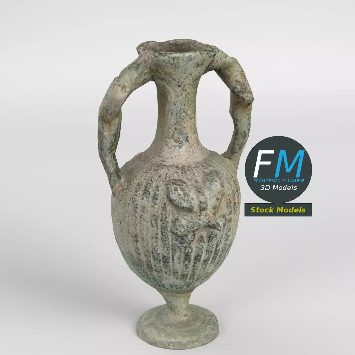 Ancient double handled amphora 3D model_0