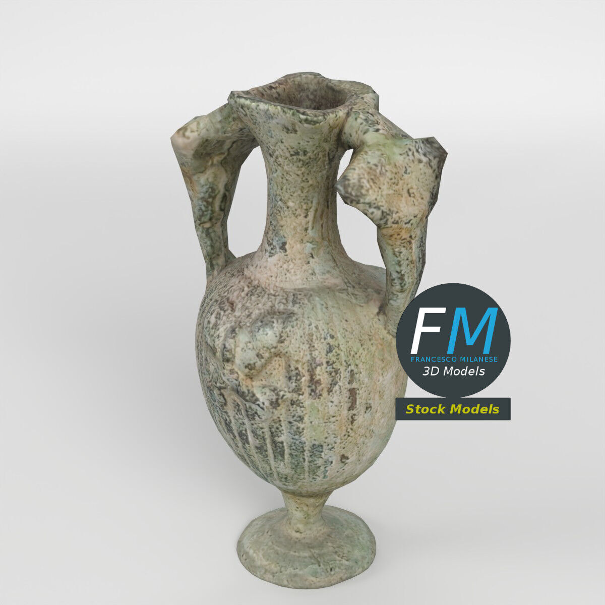 Ancient double handled amphora 3D model_2