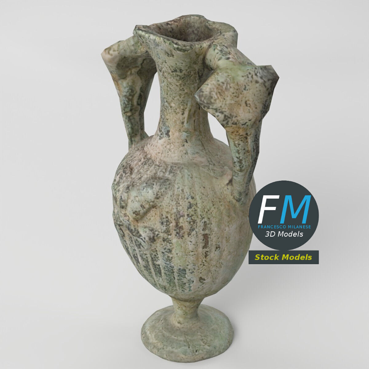 Ancient double handled amphora 3D model_5