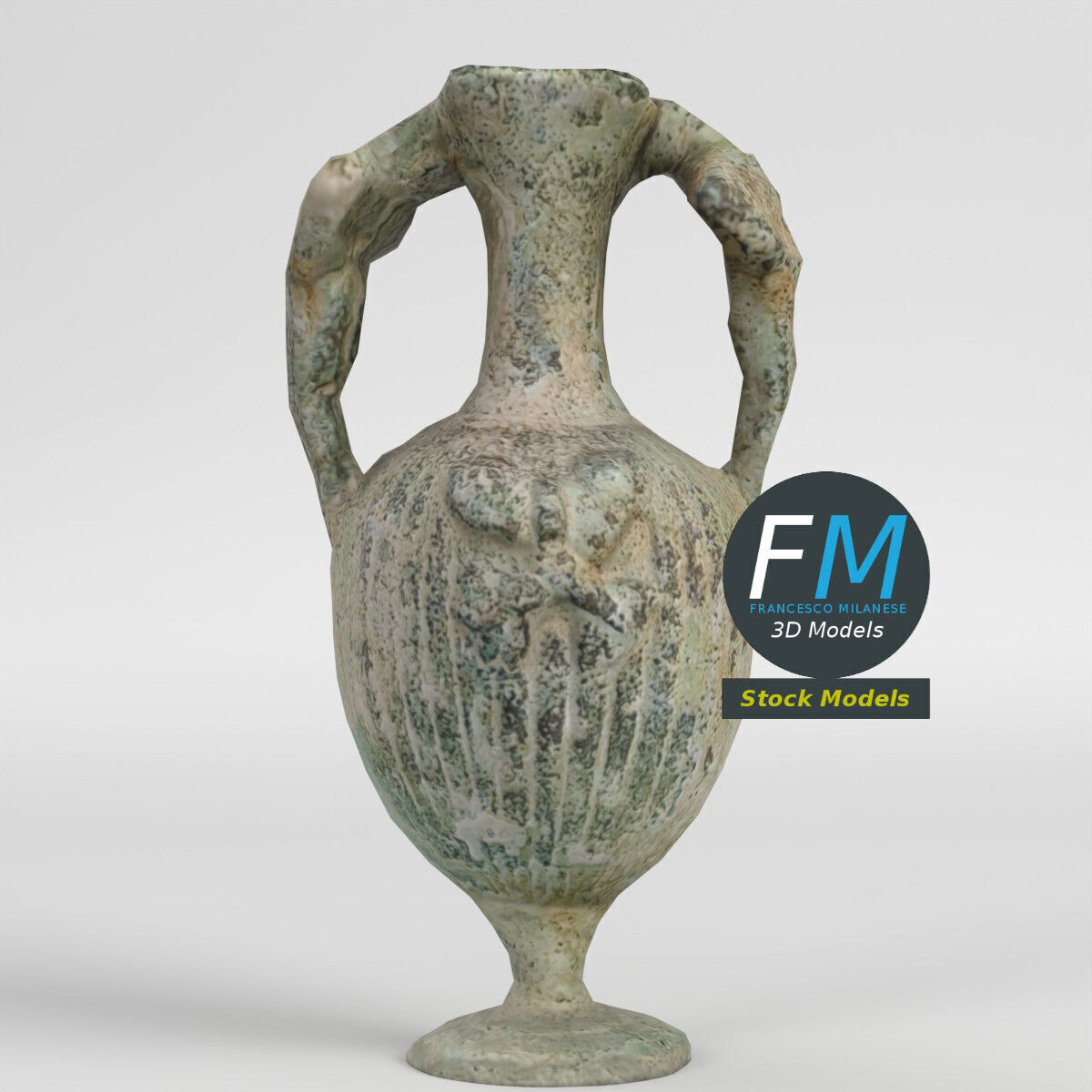 Ancient double handled amphora 3D model_3