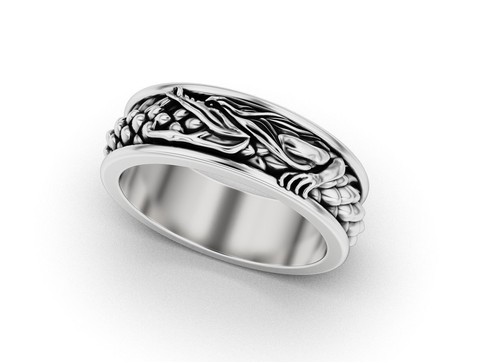 Ouroboros dragon band ring 3D print model_3