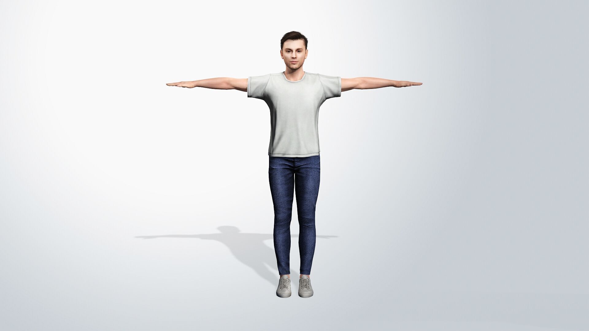 Young Man with White T-Shirt Low-poly 3D model_1