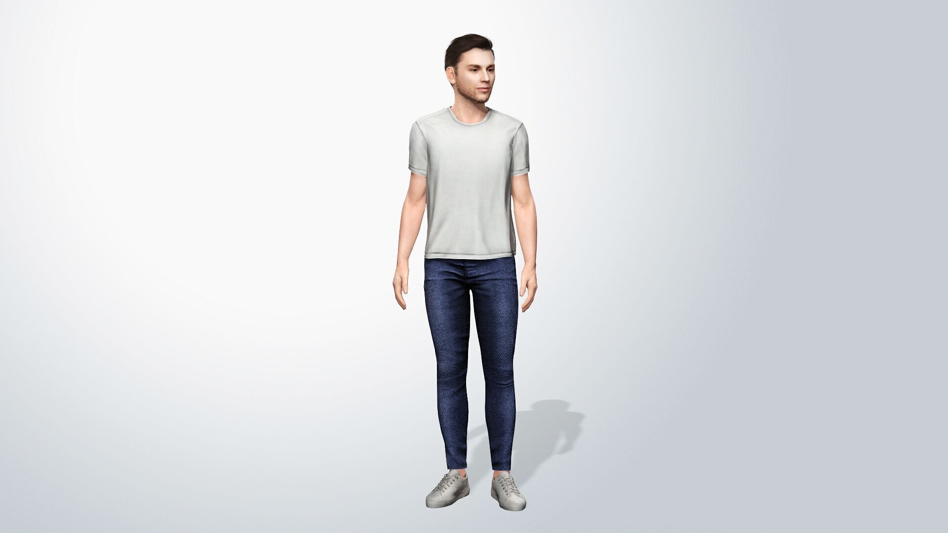 Young Man with White T-Shirt Low-poly 3D model_8