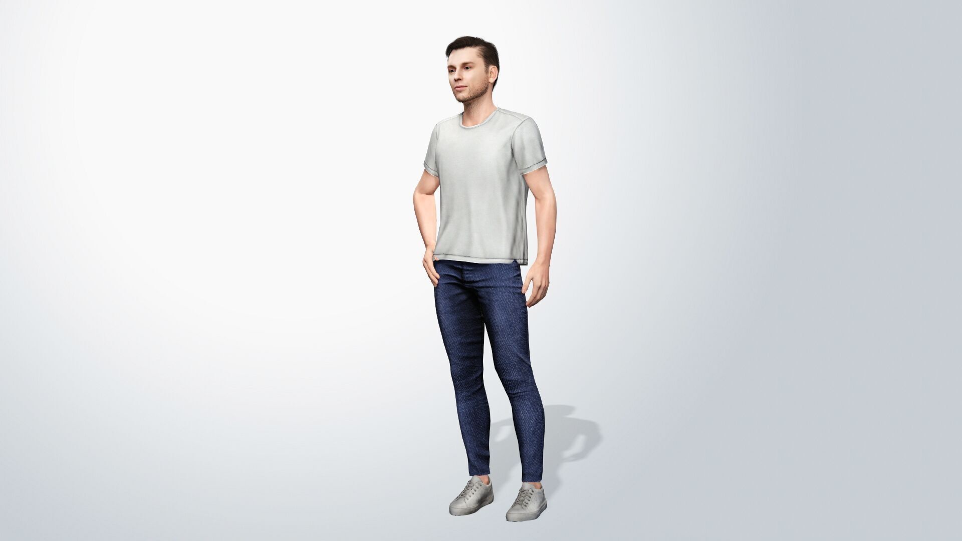 Young Man with White T-Shirt Low-poly 3D model_6