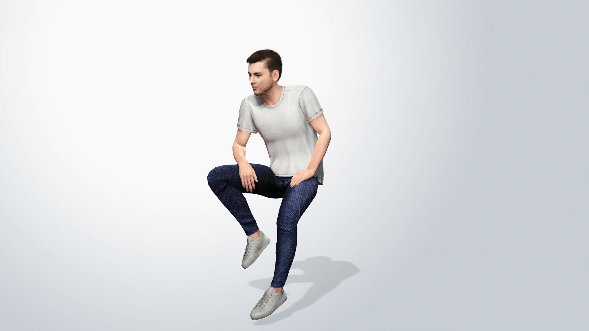 Young Man with White T-Shirt Low-poly 3D model_11