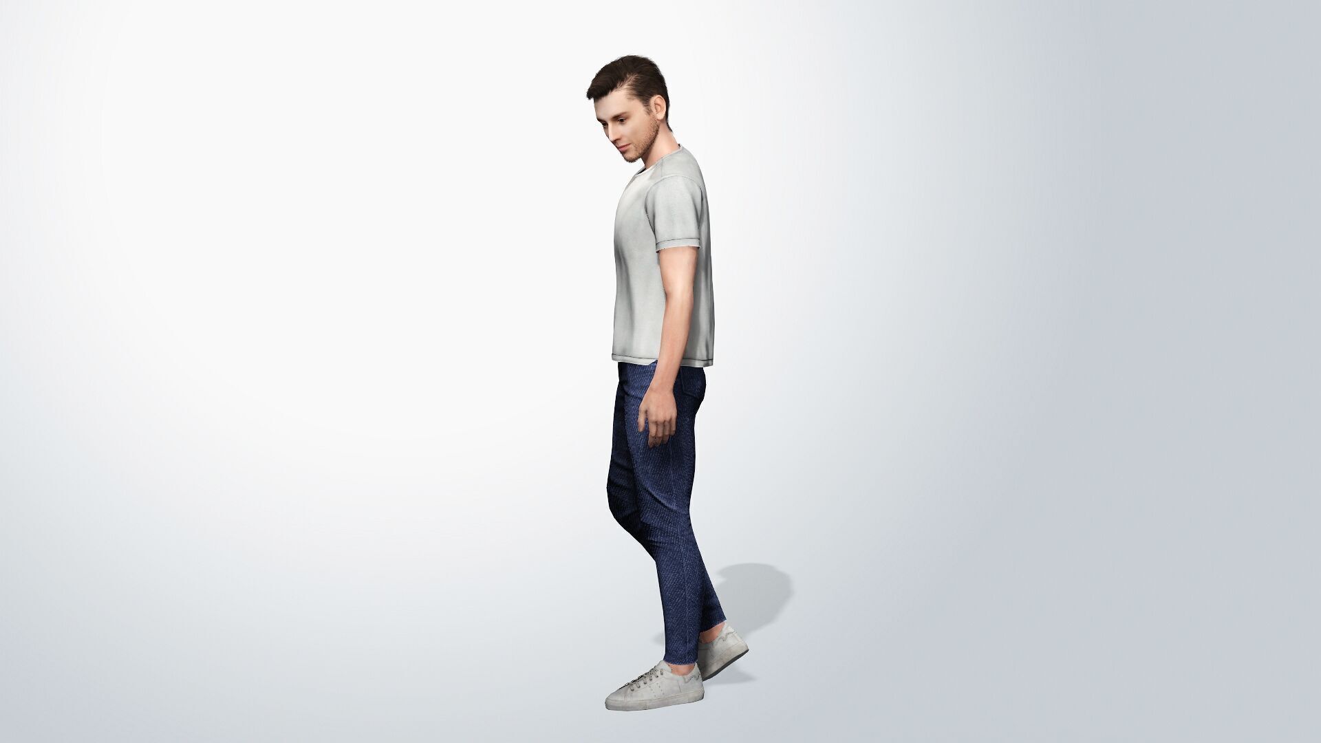 Young Man with White T-Shirt Low-poly 3D model_5