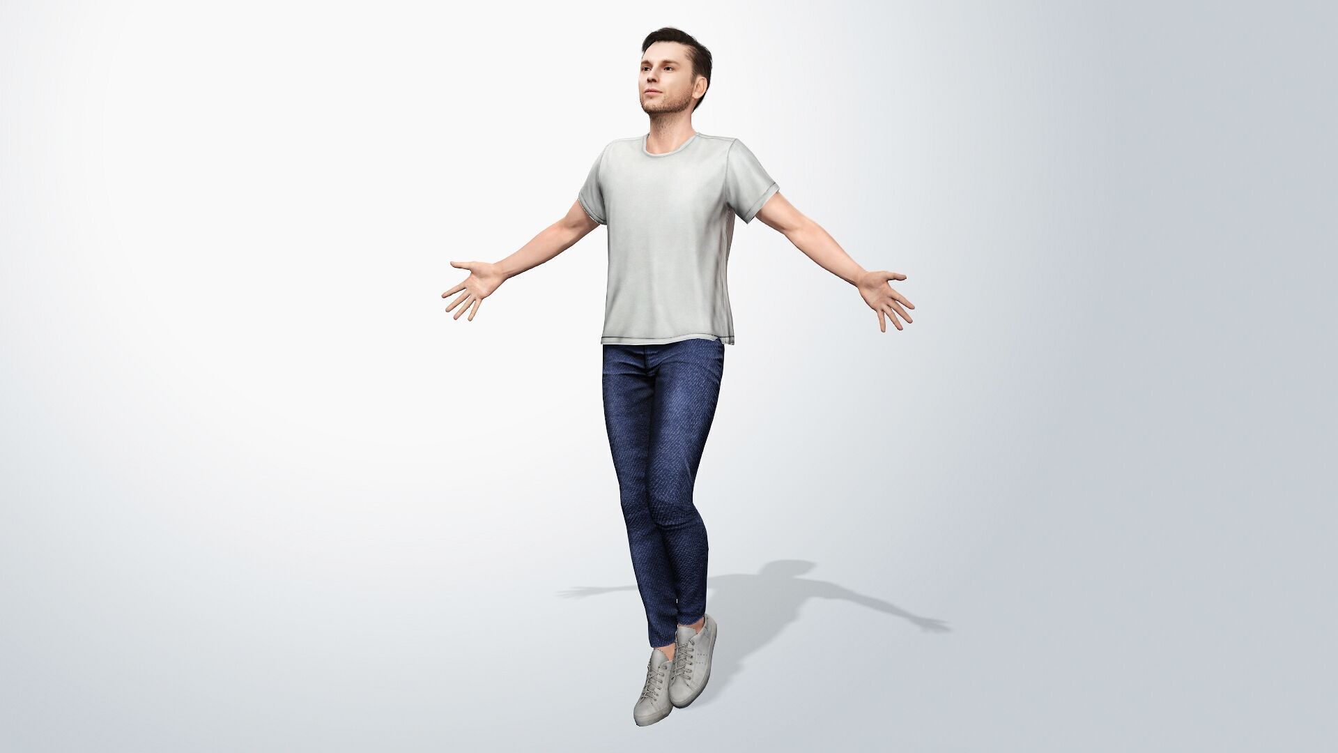Young Man with White T-Shirt Low-poly 3D model_7