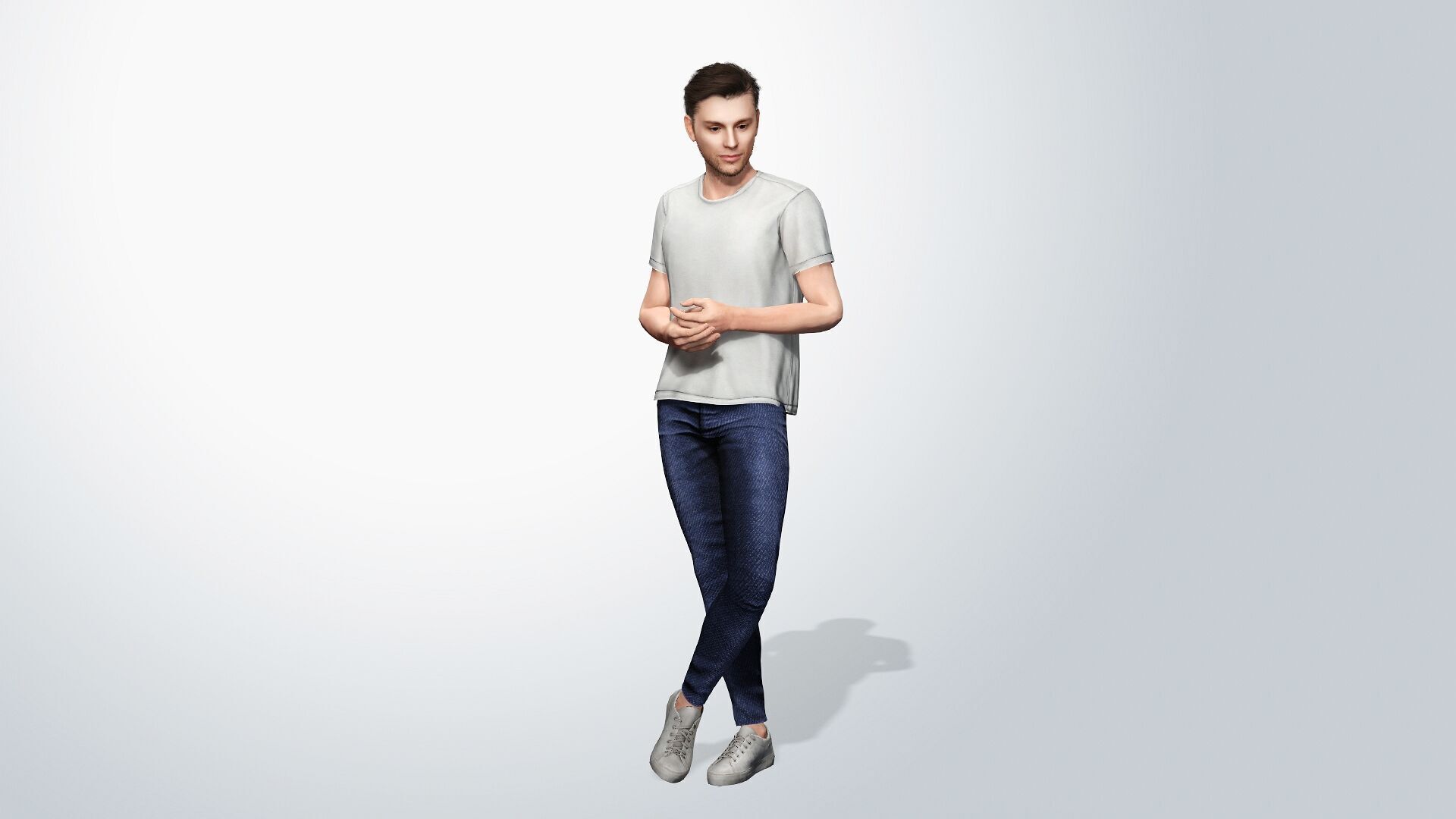 Young Man with White T-Shirt Low-poly 3D model_9