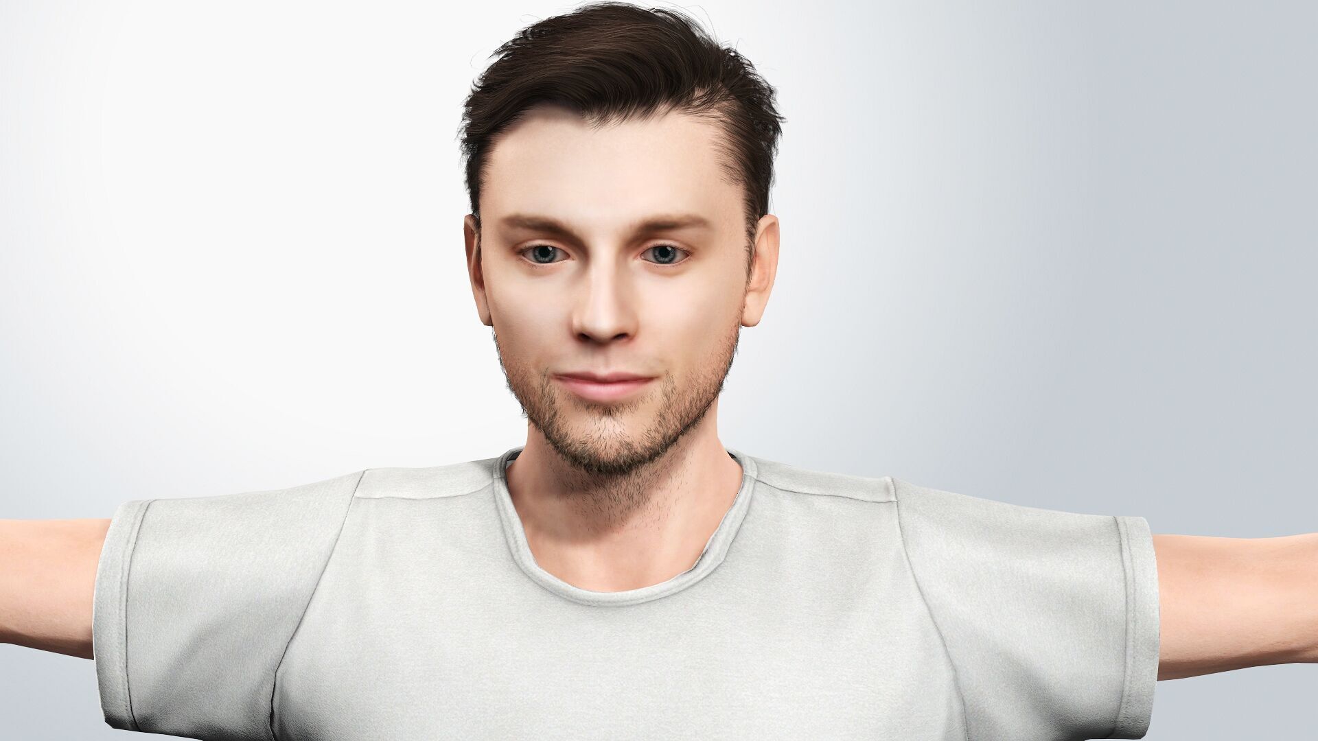 Young Man with White T-Shirt Low-poly 3D model_2