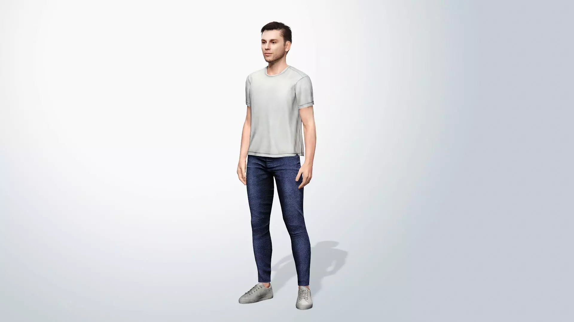 Young Man with White T-Shirt Low-poly 3D model_0